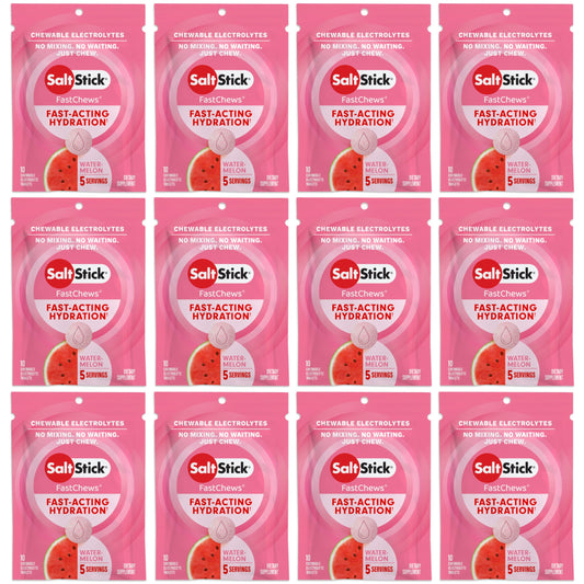SaltStick FastChews Watermelon tablets ready to support hydration during workouts.
