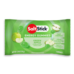SaltStick gomitas energéticas sabor manzana verde en empaque, opción portátil para entrenos.
