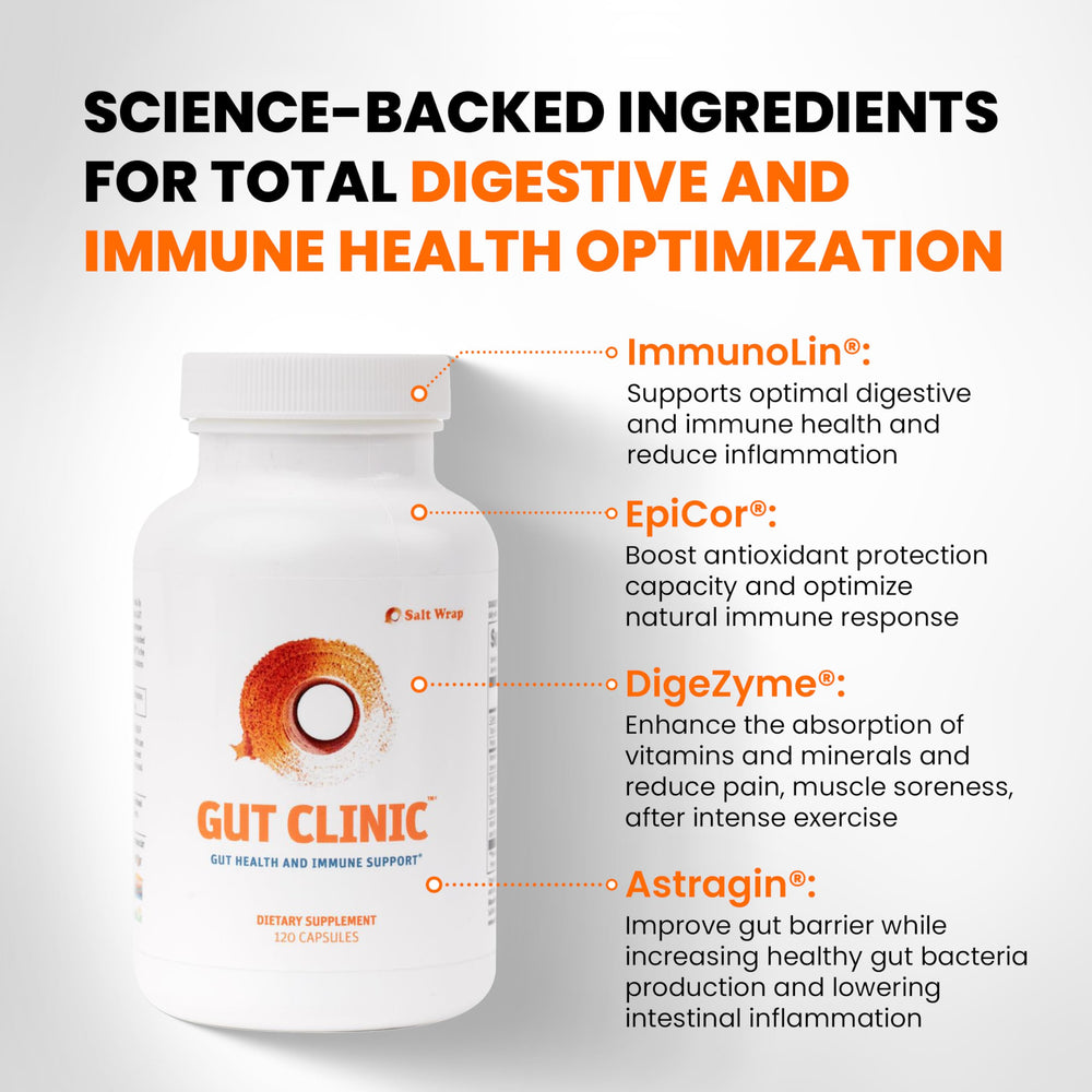 SaltWrap Gut Clinic packaging box shows compact, travel-friendly storage.