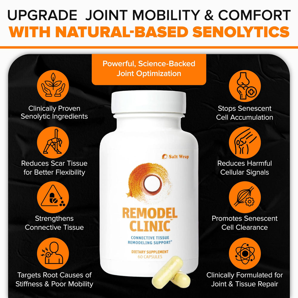 SaltWrap Remodel Clinic science-backed formula label emphasizes proven ingredients for joints