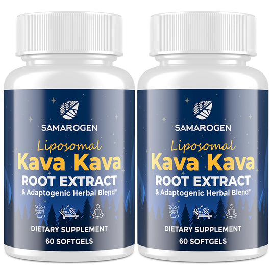 Samarogen Kava Kava softgels bottle for easy evening relaxation.