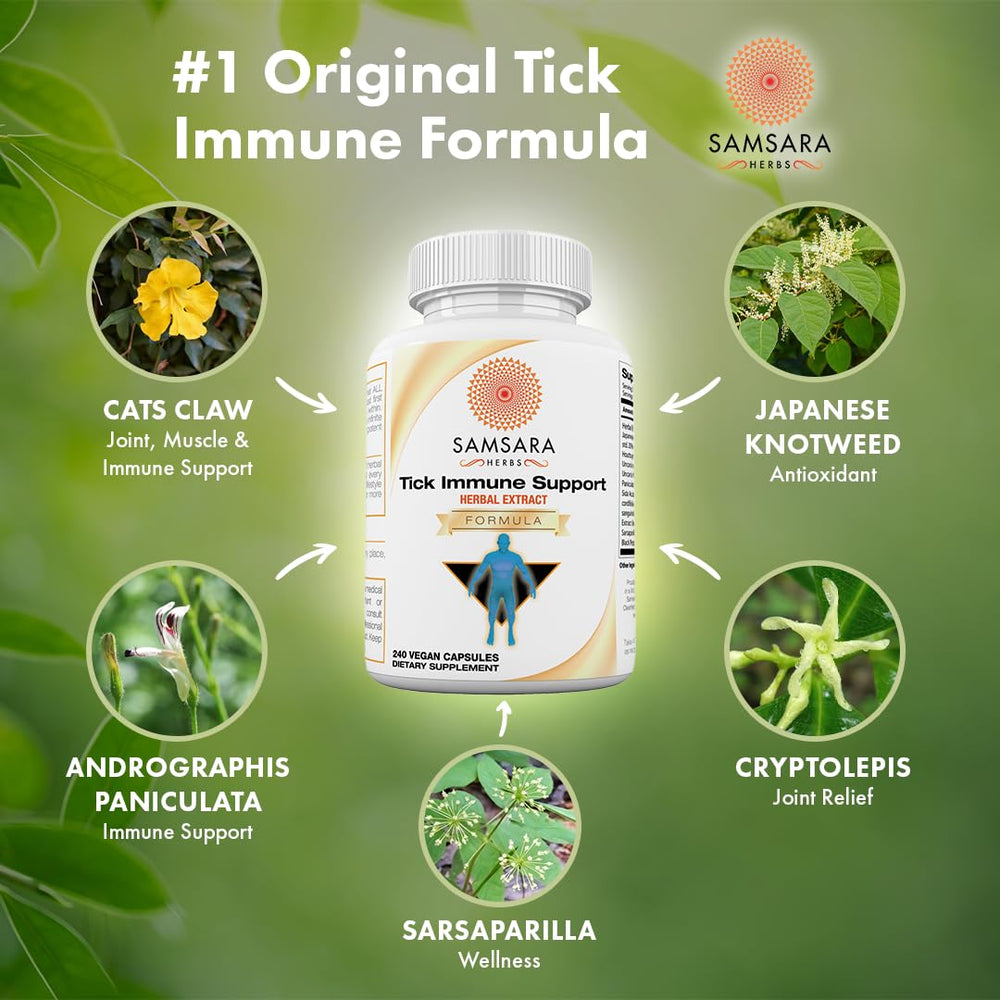 Samsara Herbs Tick Immune Support capsules pour shows serving size and count