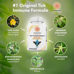 Samsara Herbs Tick Immune Support capsules pour shows serving size and count