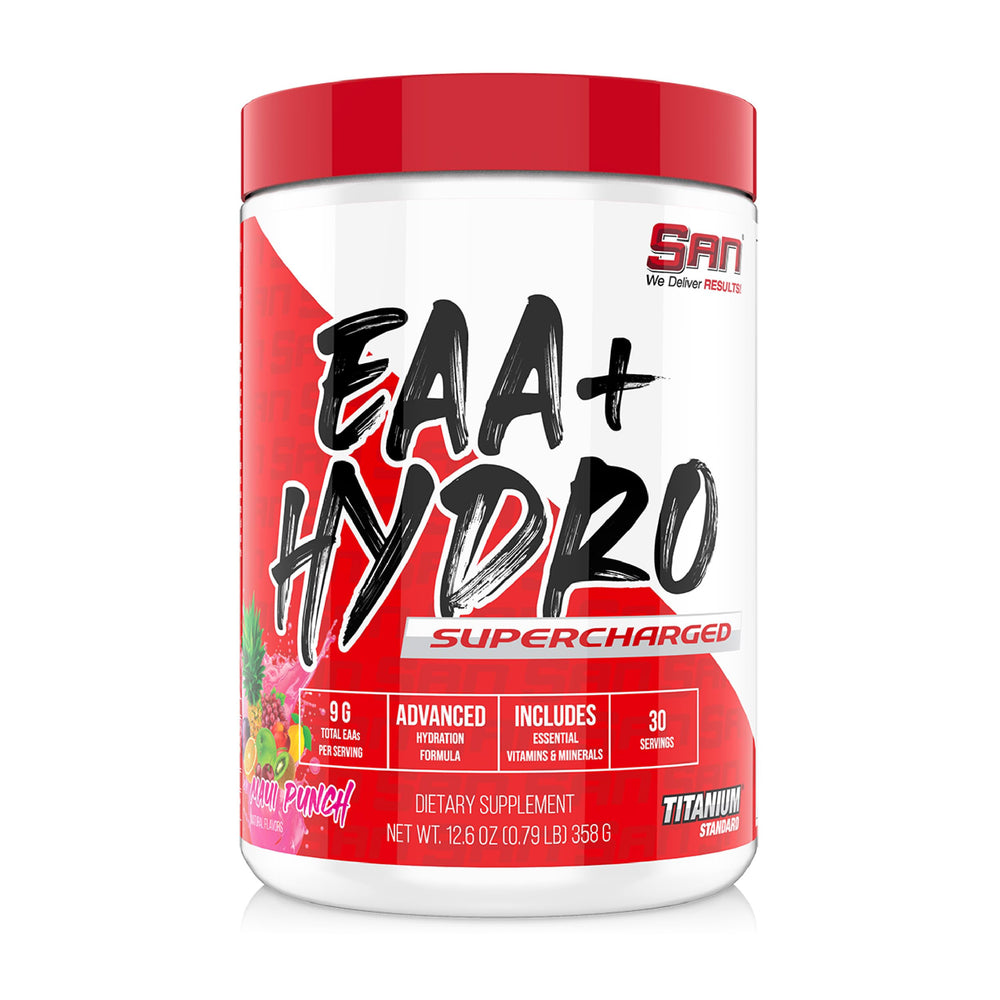 SAN EAA Hydration Maui Punch bottle for on-the-go amino acids during workouts