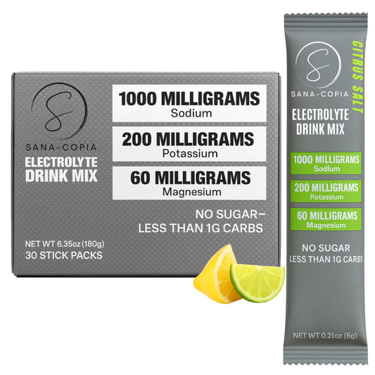 SANA-COPIA electrolyte packet lemon-lime ready for workout hydration.