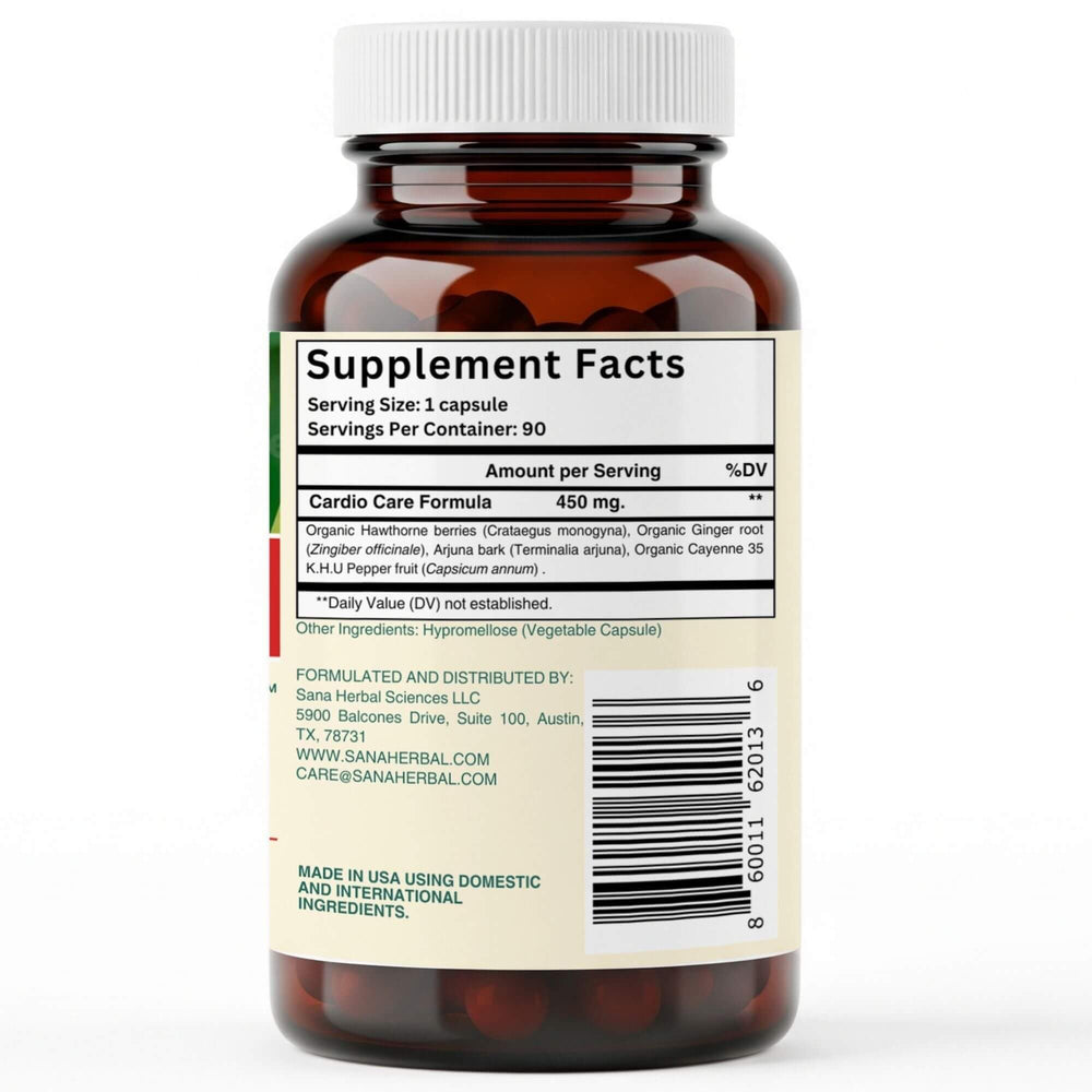 Sana Herbal Sciences bottle and capsules ready for everyday cardiovascular support.