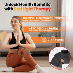SanaTech knee brace with magnetic controller for easy, hands-free therapy sessions.
