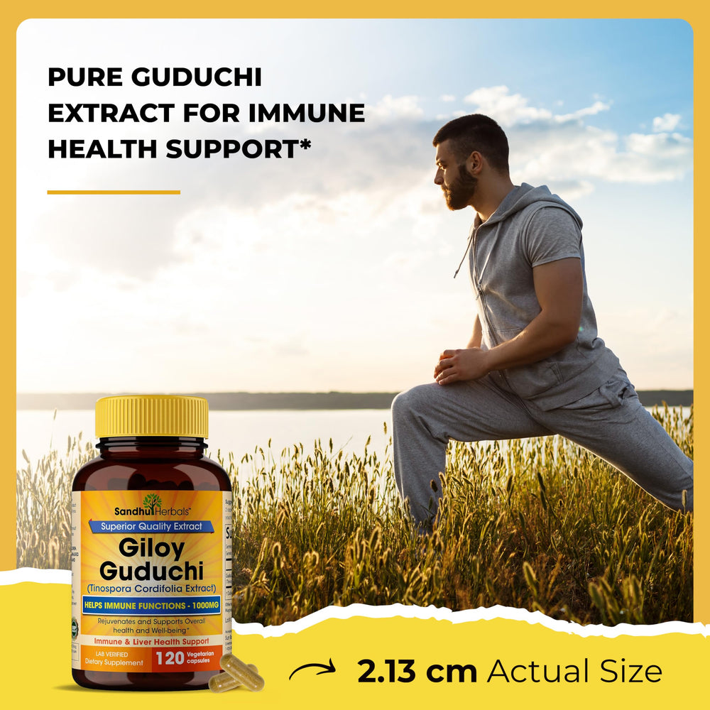 SANDHUHERBALS Giloy label front highlights organic quality and US production.