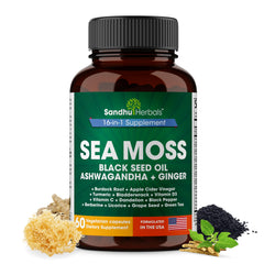 SANDHUHERBALS sea moss capsules bottle for easy daily use and potential immune support.