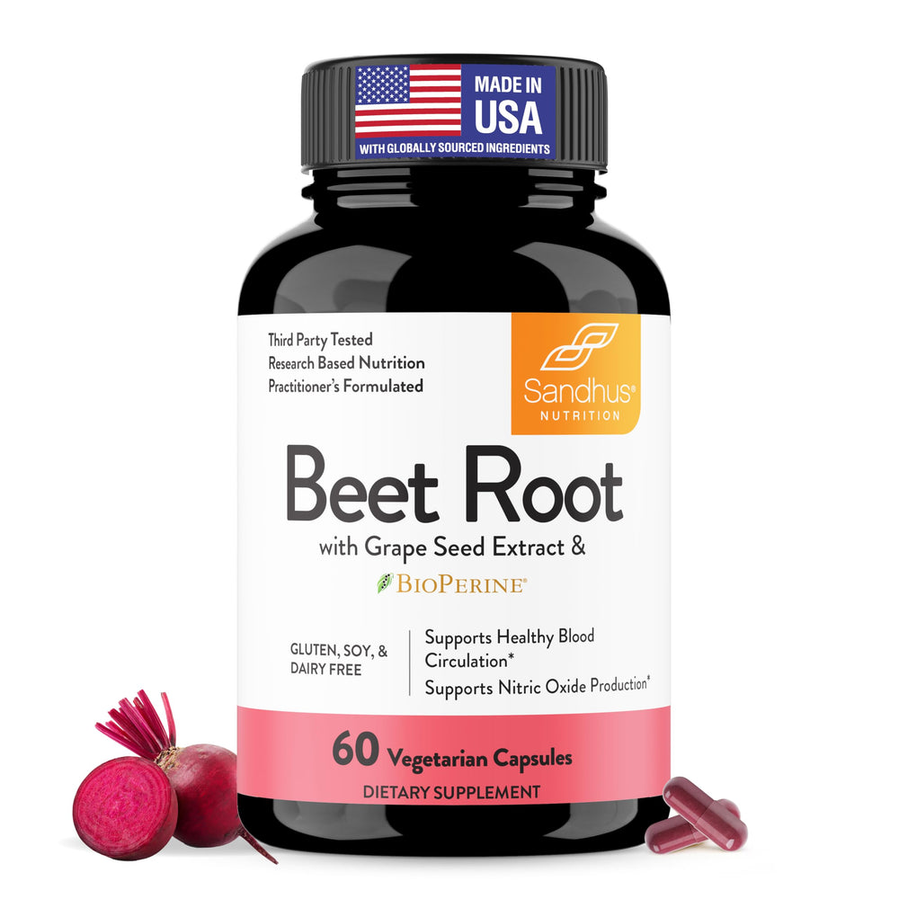 Sandhu's Beet Root Powder bottle showing natural energy support.