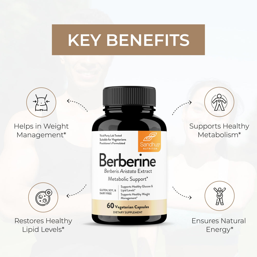 Sandhu's Berberine HCL product label front view.