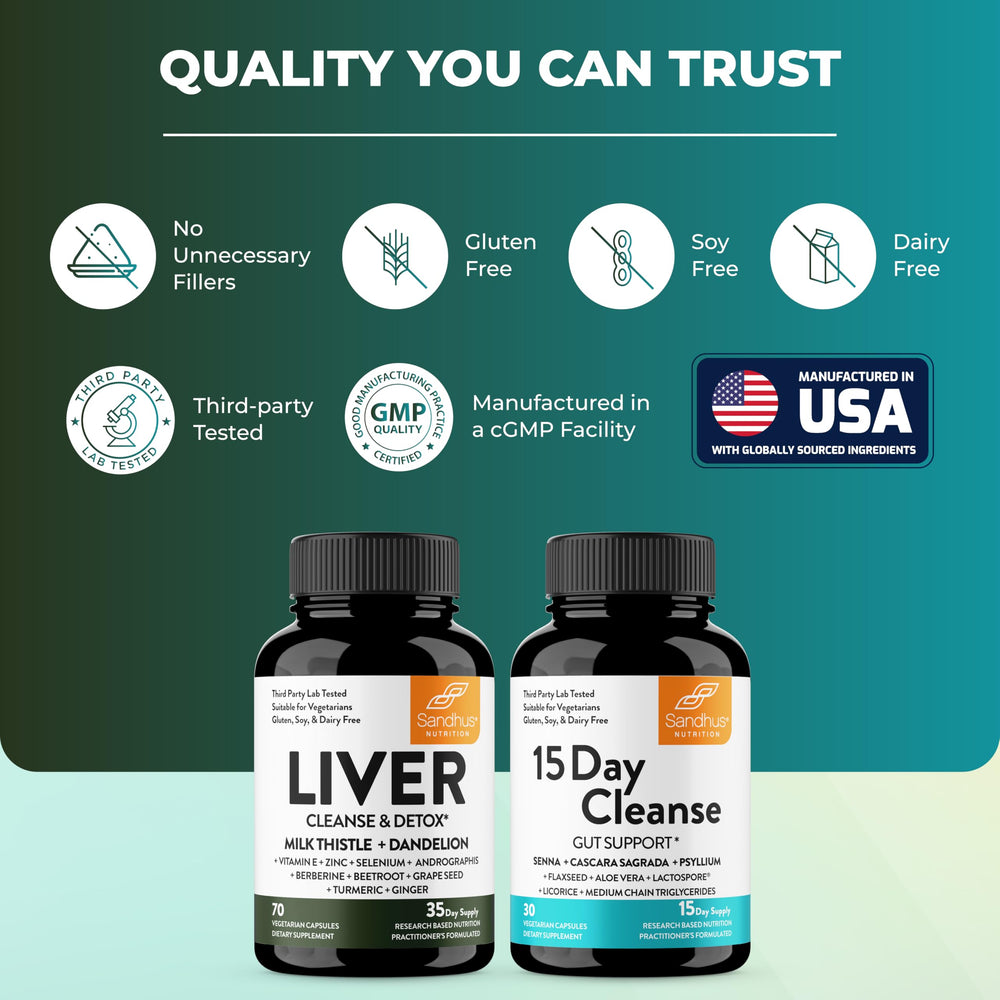 Sandhu's bundle with glass bottle and capsules supports daily wellness routines.