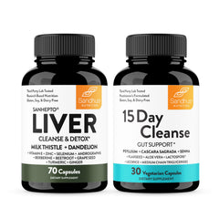 Sandhu's Liver Cleanse bottle pour showing daily detox support