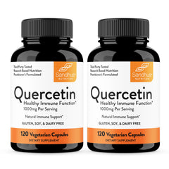 Sandhu's Quercetin 500mg bottle front highlighting 240 count for immune support