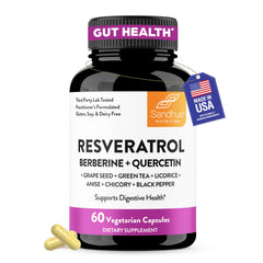 Sandhu's Resveratrol-Berberine bottle shows convenient gut support for daily wellness