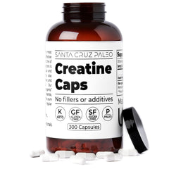 Inside the Santa Cruz Paleo Creatine Capsules bottle with vegetarian capsules