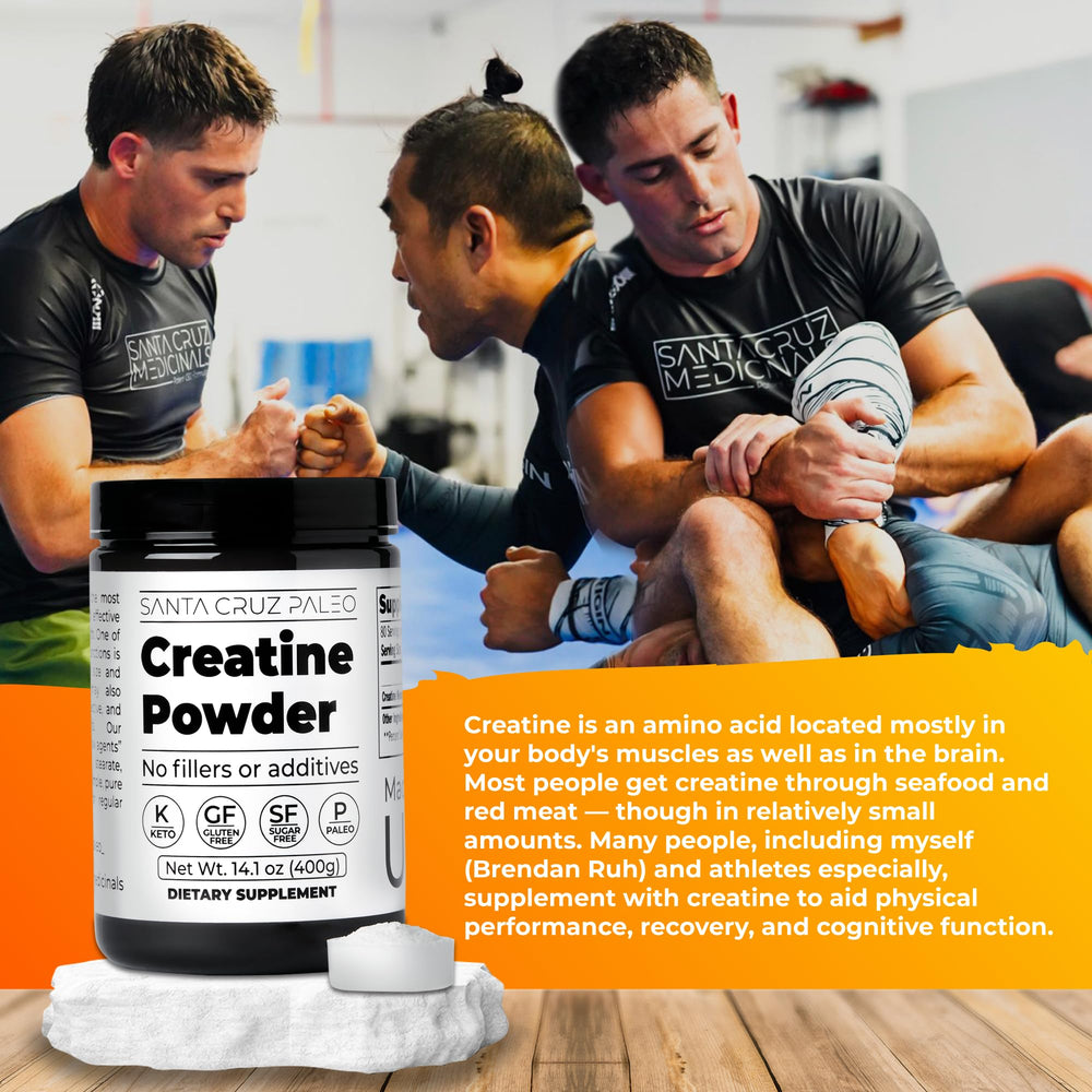 Santa Cruz Paleo creatine monohydrate powder mixed into shake for convenient daily use.