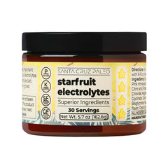 Starfruit electrolyte packaging highlights clean ingredients.