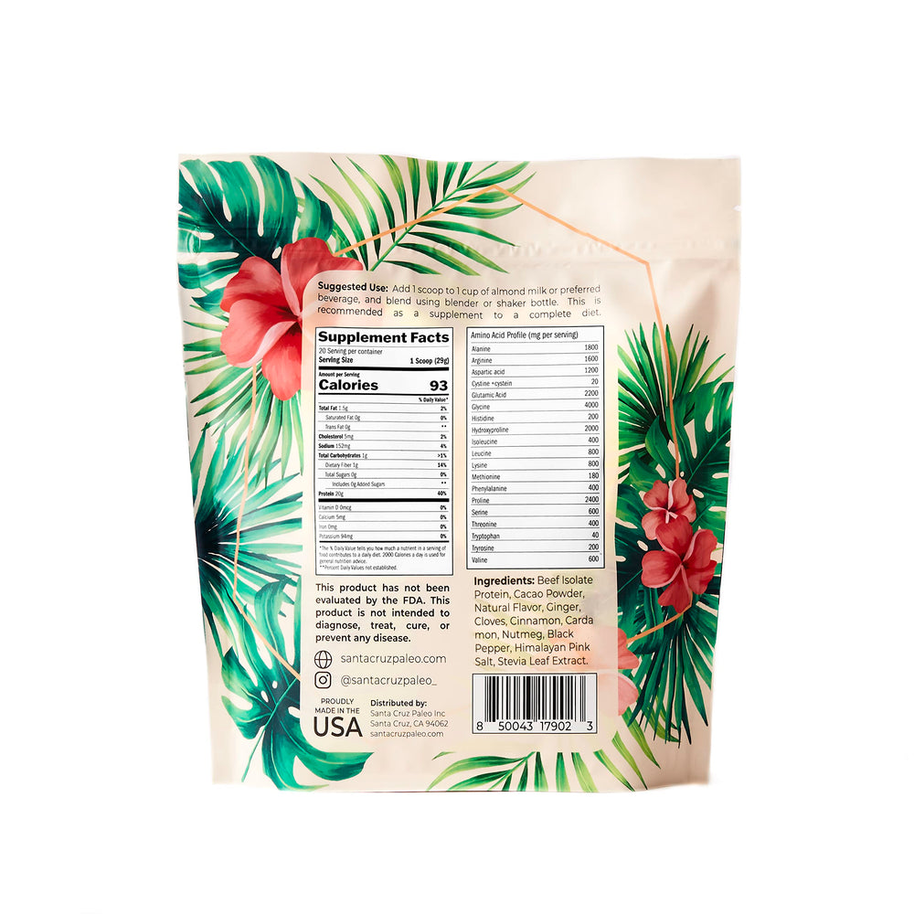 Santa Cruz Paleo horchata beef isolate shake glass ready for keto-friendly shakes