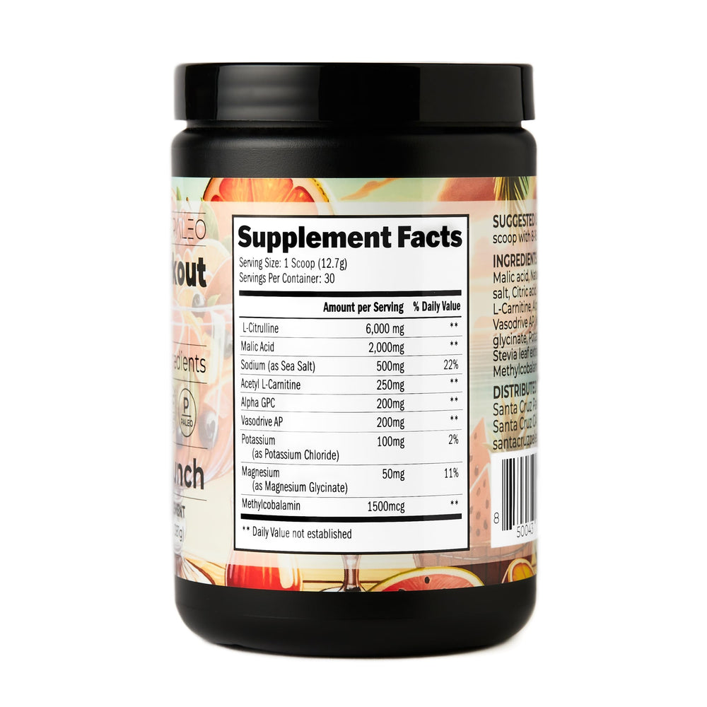 Santa Cruz Paleo Island Punch nutrition panel with electrolytes and minerals.