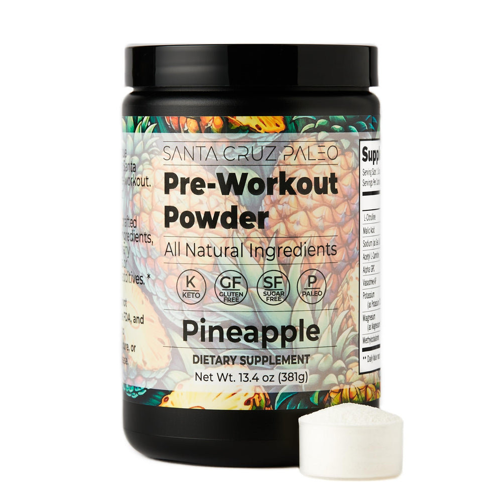 Santa Cruz Paleo pineapple pre-workout serve ready for outdoor or gym workouts