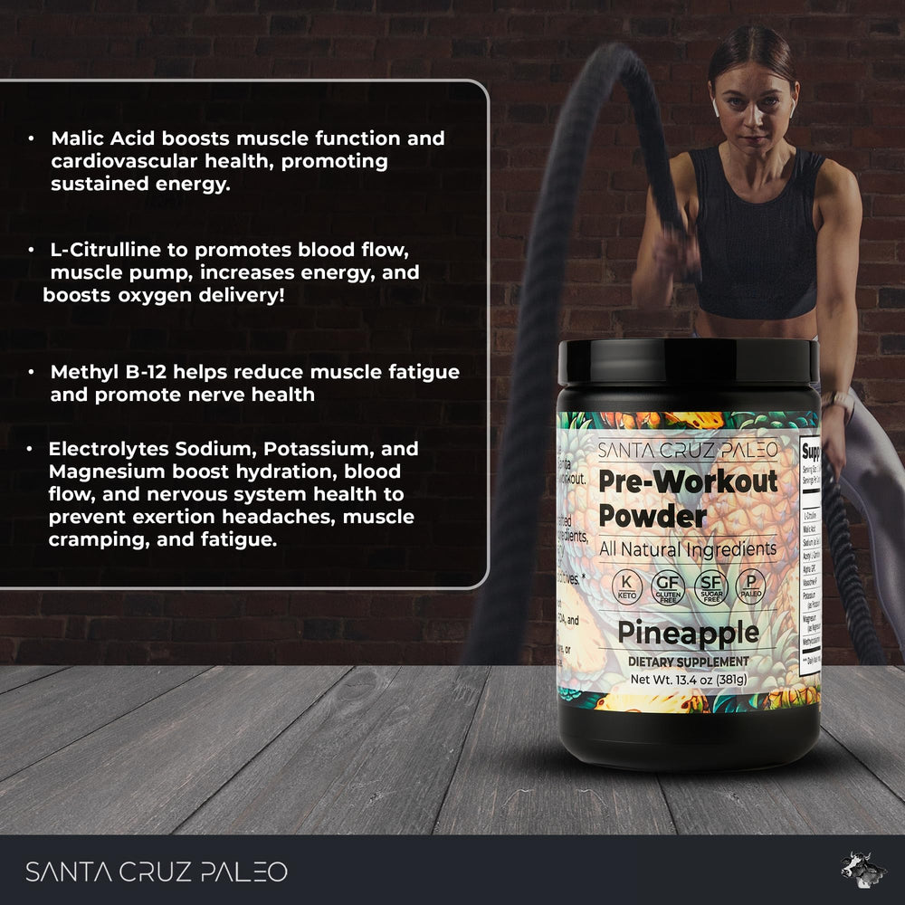 Santa Cruz Paleo pre-workout powder mixed in water for smooth hydration