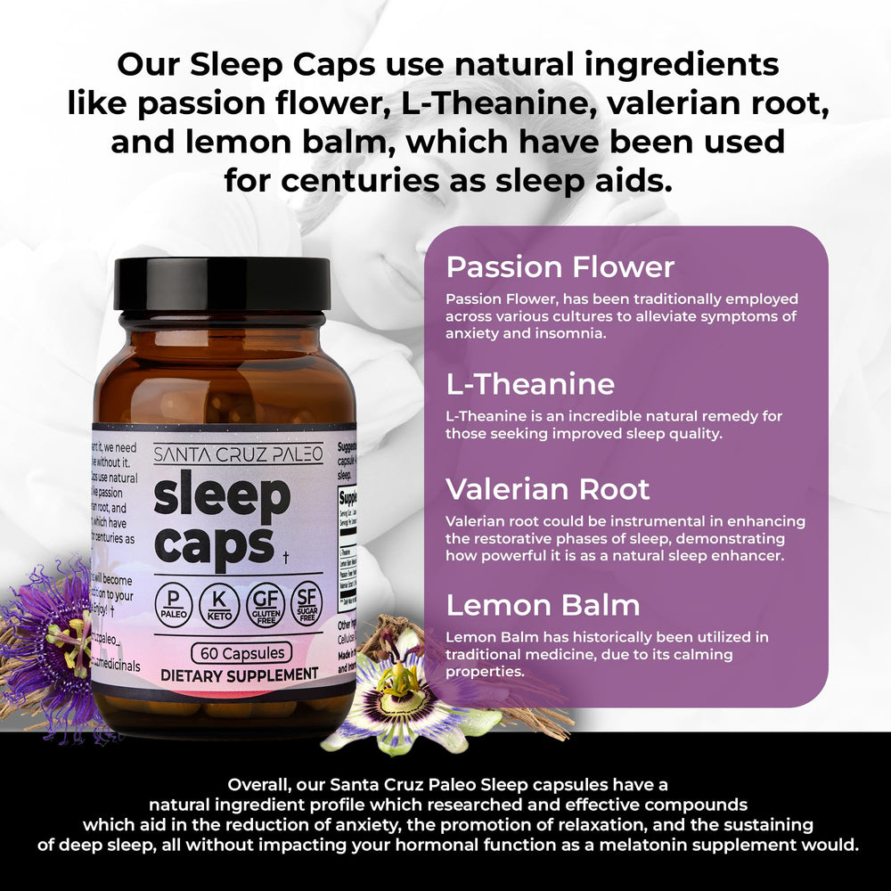 Capsules inside the Santa Cruz Paleo Sleep Caps bottle ready for nightly use