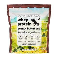 Santa Cruz Paleo Whey Protein in milk shake—great for morning routines.