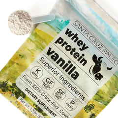 Santa Cruz Paleo Whey Vanilla baking jar adds protein to recipes.