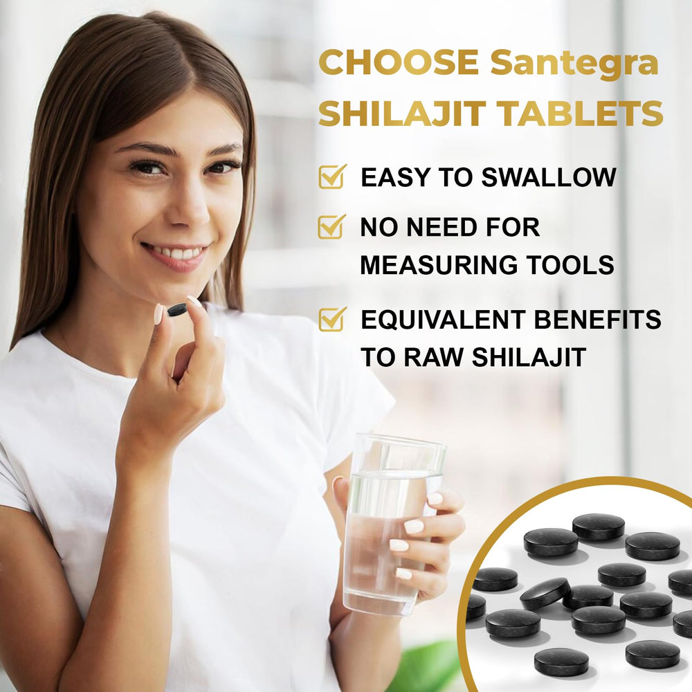 Santegra Shilajit Himalayan origin label emphasizes authentic sourcing.