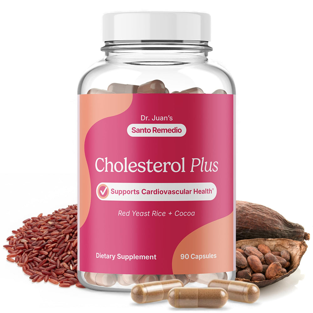 Santo Remedio Cholesterol Plus bottle front ready for daily heart support