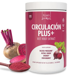 Santo Remedio Circulation Plus bottle label highlights beet extract for circulation support.