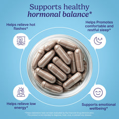 Front label of Santo Remedio Hormonal Balance highlighting key ingredients