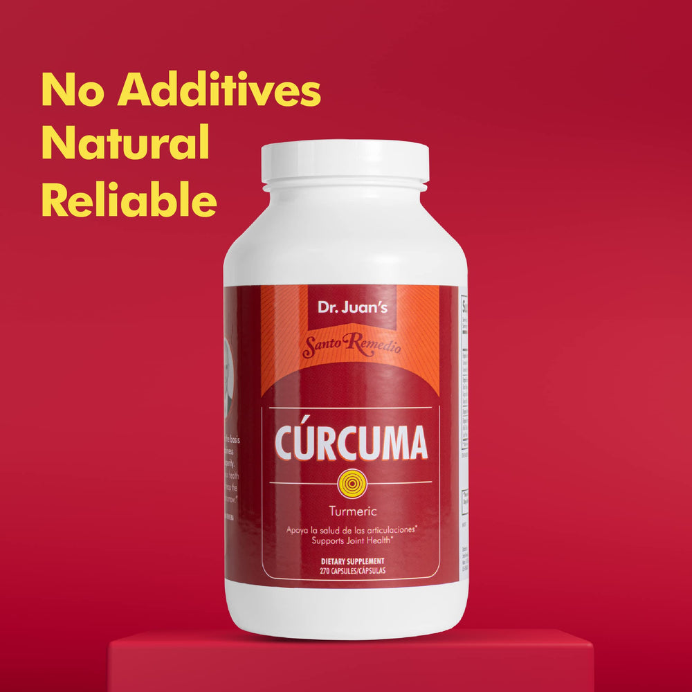 Santo Remedio Turmeric capsules daily-dose setup on table