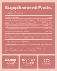 Sapling label detailing 600 mg calcium from red algae