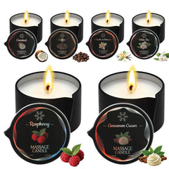 Sariiraw 6-pack low-temp massage candle set, cozy home spa ambiance.