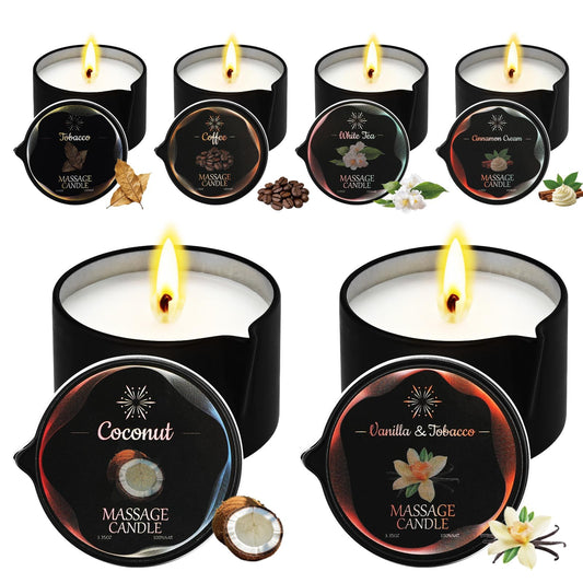 Sariiraw 6-pack massage candle set in a tidy display for home spa use