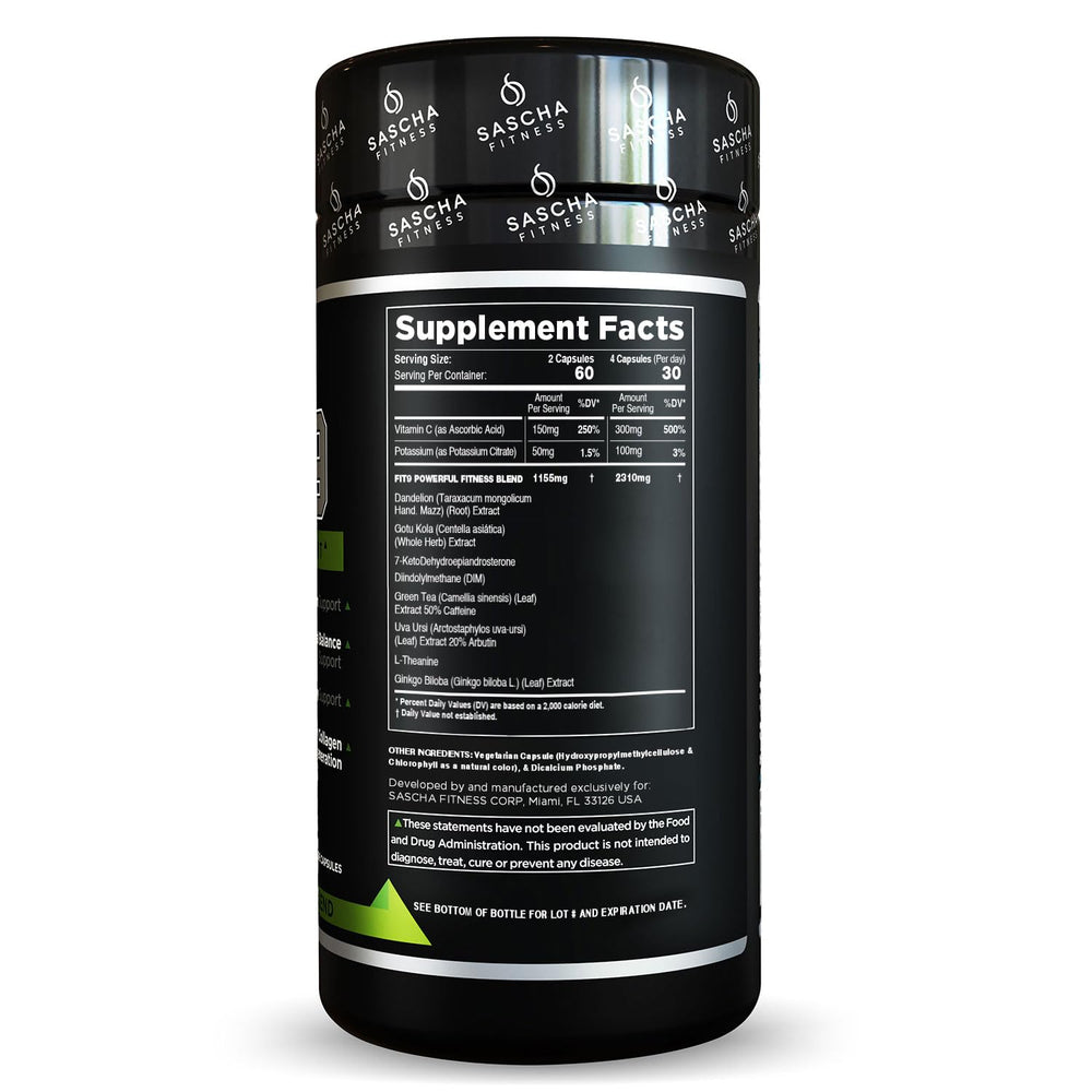 Sascha Fitness Fat-Loss Pills capsules closeup highlighting vegan formula for natural support.