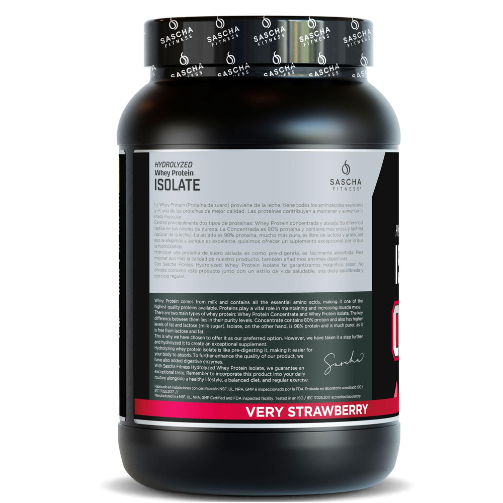 SASCHA FITNESS grass-fed whey protein isolate packaging highlighting clean nutrition
