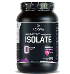 SASCHA FITNESS hydrolyzed whey protein isolate bottle poured for a quick shake