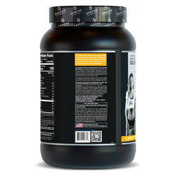 SASCHA FITNESS ingredient label close-up highlighting hydrolyzed protein and lactose-free qualities.