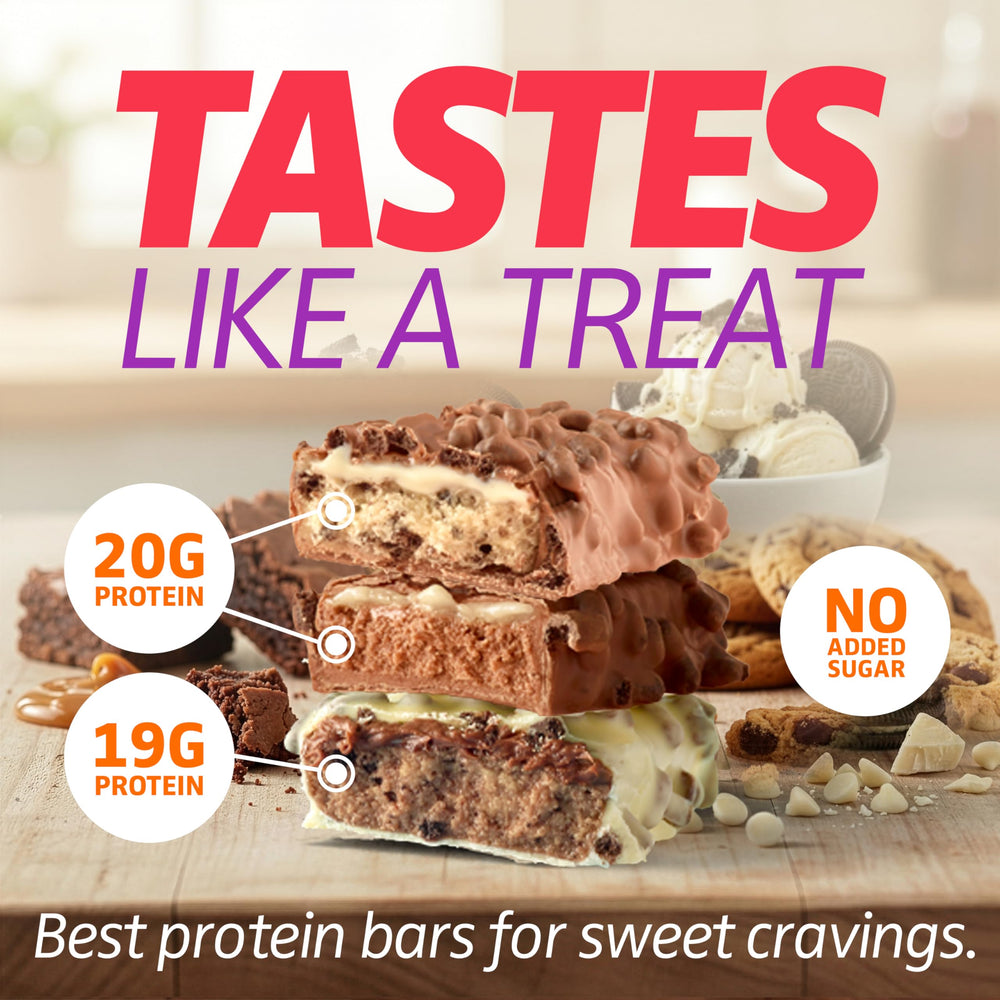 SATISFY YOUR CRAVE Crave Bars white chocolate cookies & cream close-up, satisfying energy boost.