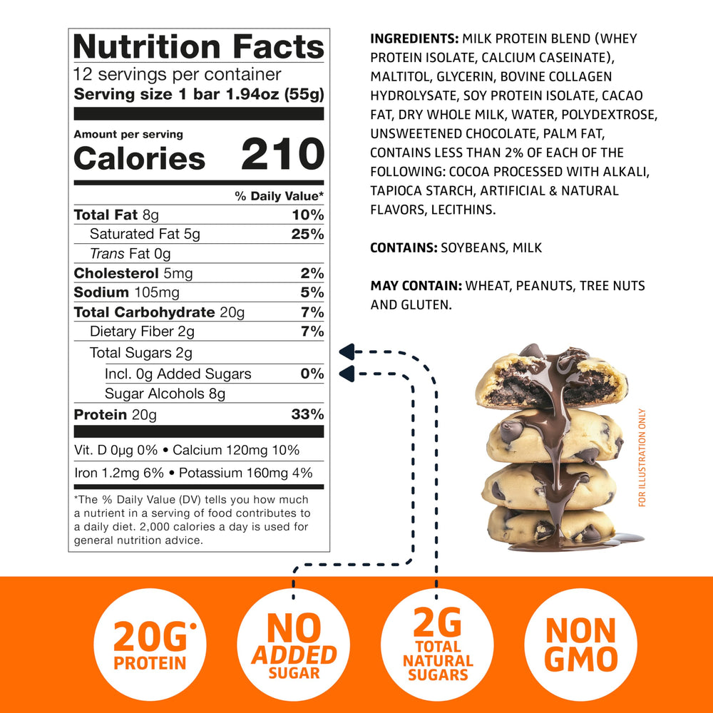 SATISFY YOUR CRAVE Crave Protein Bars soft chewy cookie dough with real chocolate chips—perfect snack