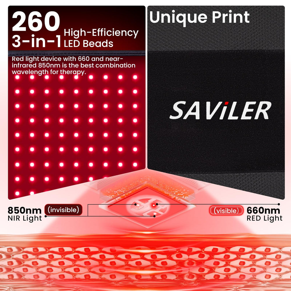 SAVILER red light pad on abdomen for comfortable post-activity relaxation
