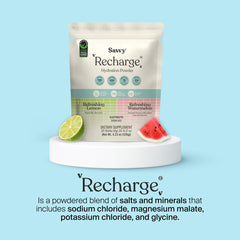 SAVVY Recharge sachets arranged for daily hydration rituals.