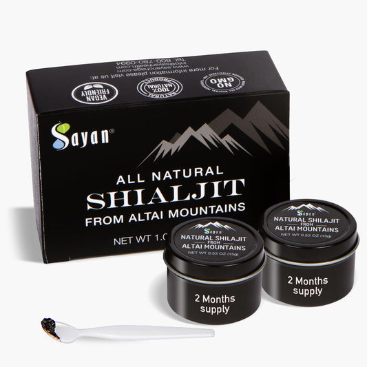 Sayan Shilajit resin jar closeup for natural energy support