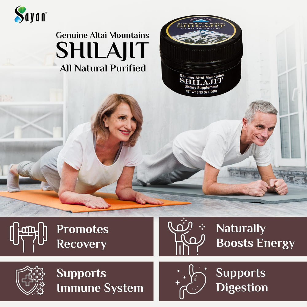 Sayan Pure Shilajit Resin Altai Mountains origin label indicating high-altitude potency