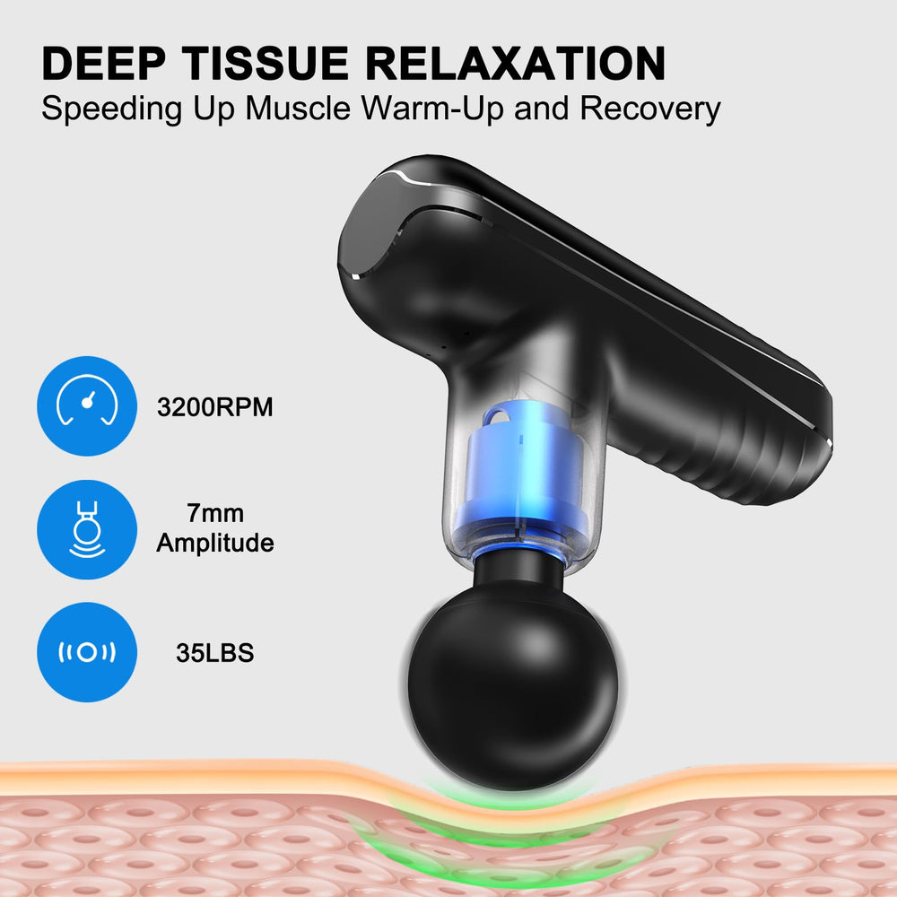 SBUBU Mini Massage Gun with four interchangeable heads for versatile targeting.
