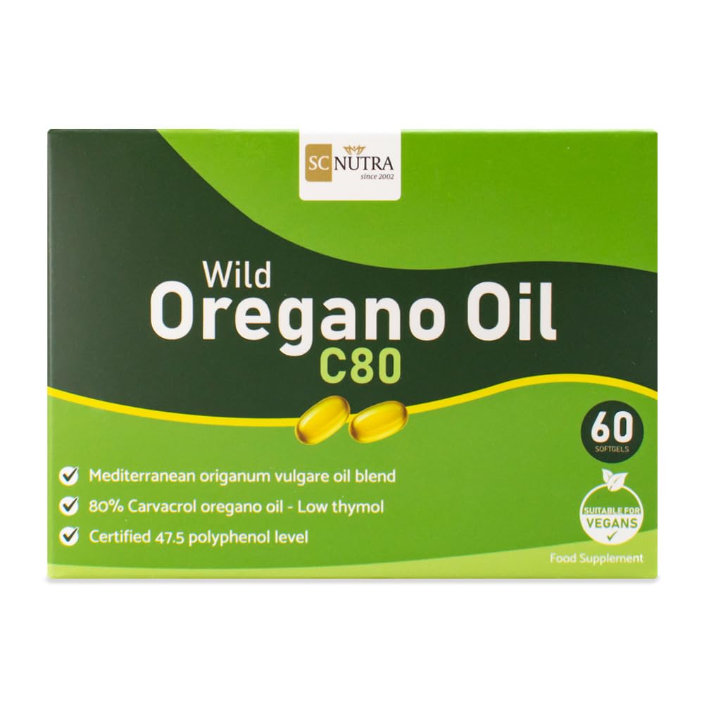 SC Nutra Wild Oregano Oil C80 olive oil base highlighting organic ingredients