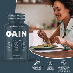 Scale Nutrition Gain capsules closeup for easy daily intake